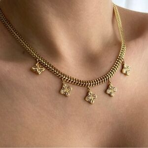 Gold Chain Choker Necklace with Clover Charms